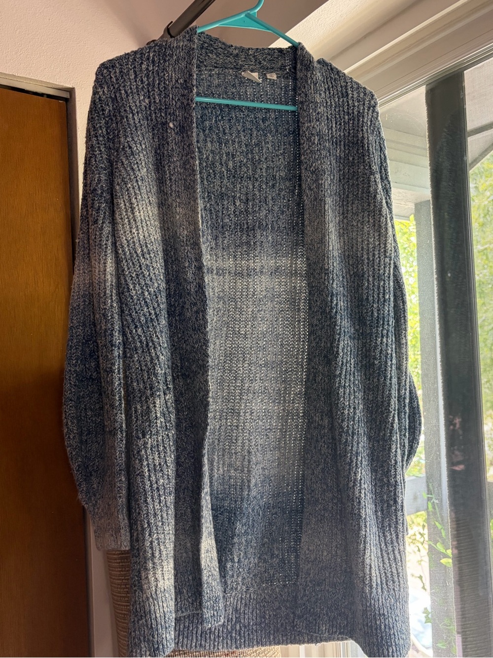 GAP Textured Open-Front Cardigan Sweater Blue White Cozy Chunky Knit XS